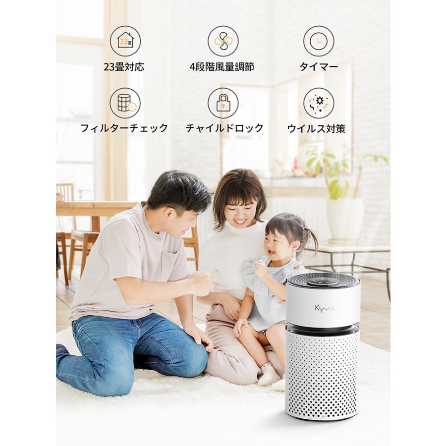 小型で効果的な卓上空気清浄機、4段階風量調節とライト付き