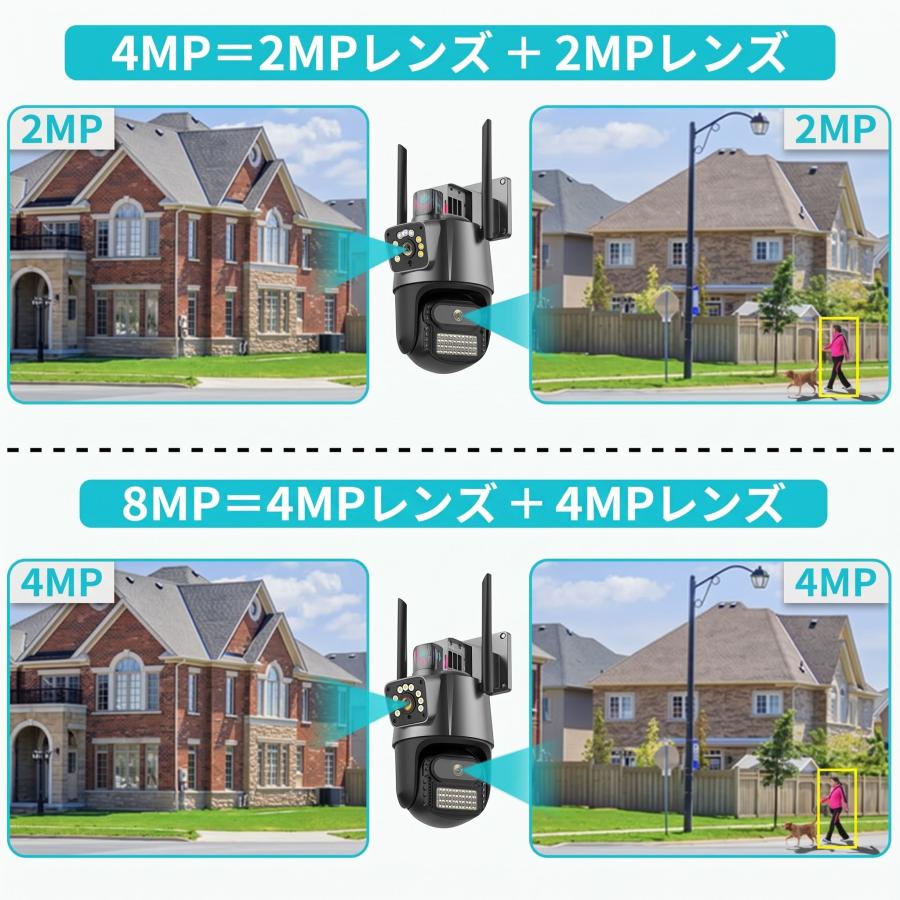防犯カメラ 屋外 800万画素 WiFi 2画面 PTZ 首振り 355度 AI自動追尾 赤青警告灯 フルカラー夜間 アンテナ 双方向通話 工事不要 IP66防水 |  | 02
