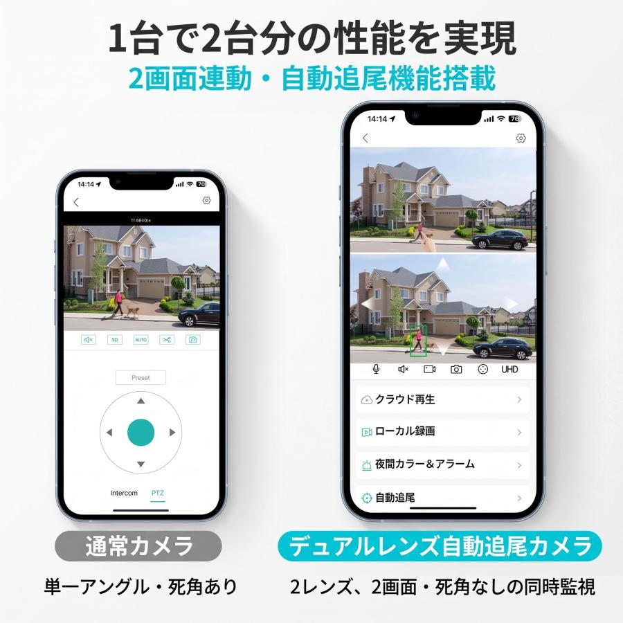 防犯カメラ 屋外 800万画素 WiFi 2画面 PTZ 首振り 355度 AI自動追尾 赤青警告灯 フルカラー夜間 アンテナ 双方向通話 工事不要 IP66防水 |  | 08
