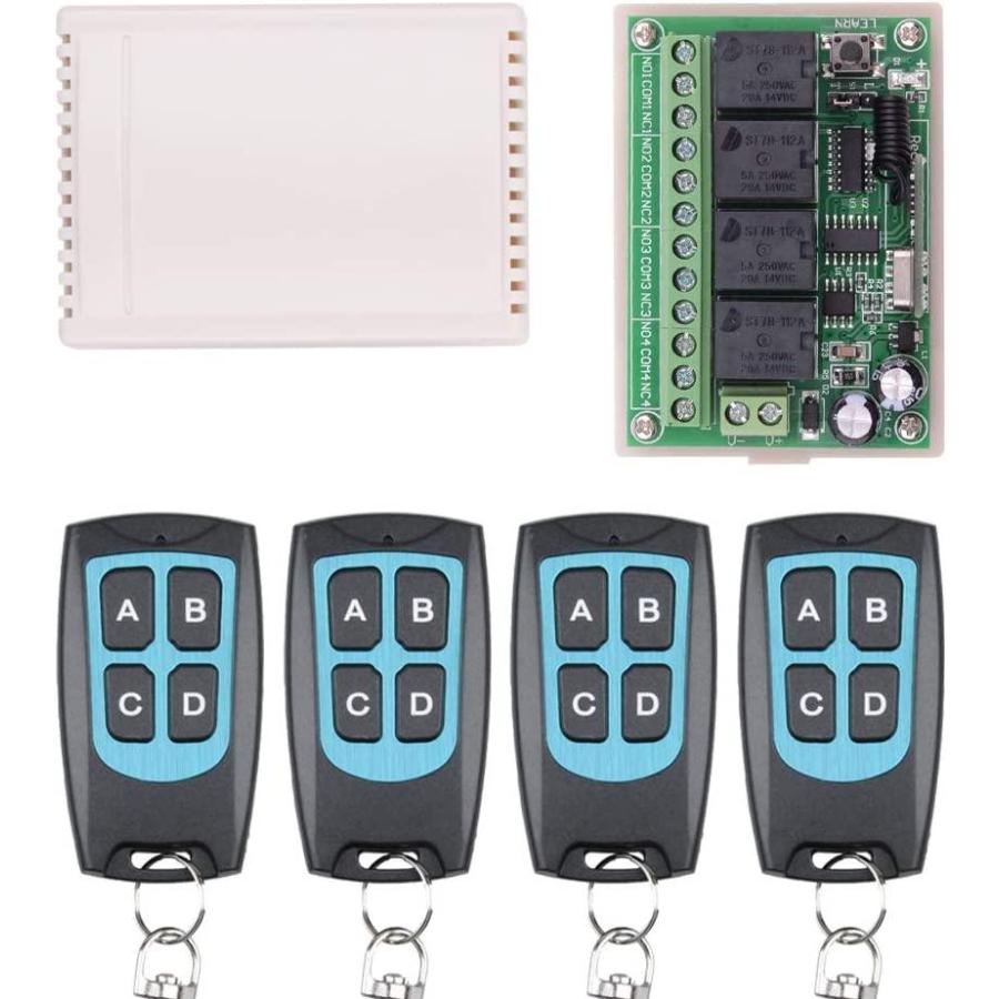DC 12V RFワイヤレスリレーリモートコントロールスイッチ、10Aユニバーサル4チャネル315MHzリモートコントロールリレースイッチ