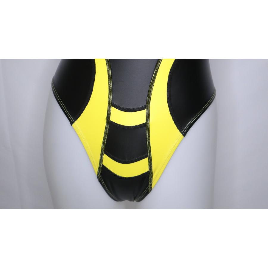 SWIMHXBY] 競泳水着 レディース ガールズ 290 エナメル調 PU 黒