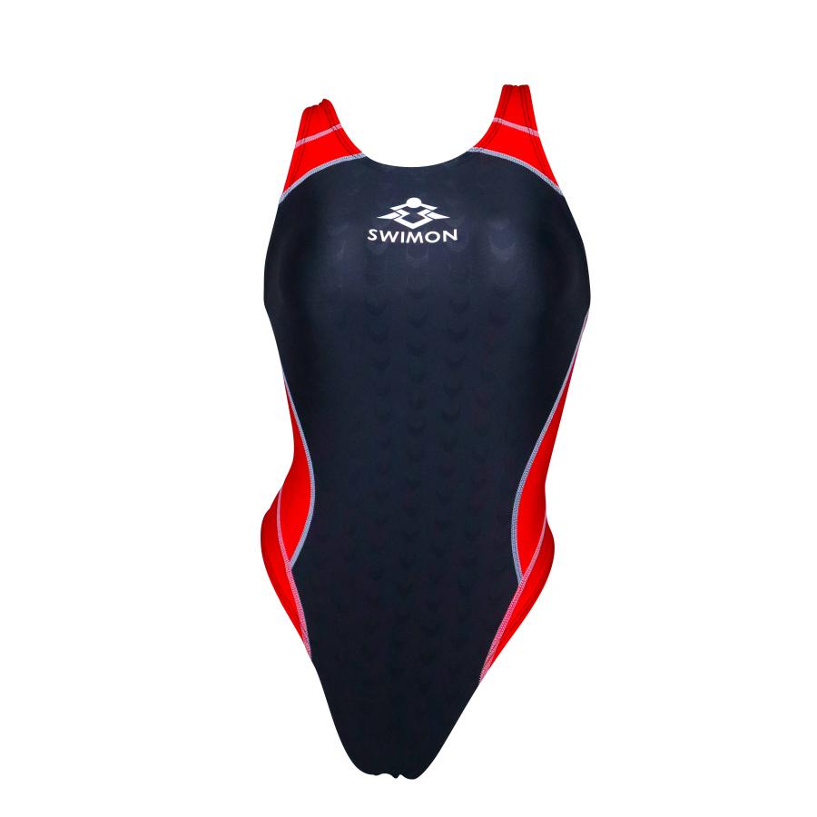 KOZ 競泳水着 黒 赤 SWIMON] 競泳水着 レディース ガールズ ハイカット 黒赤 2色