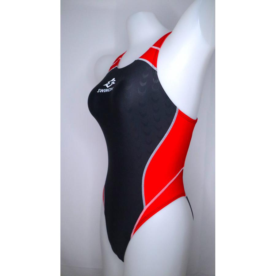 SWIMON] 競泳水着 レディース ガールズ ハイカット 黒赤 2色