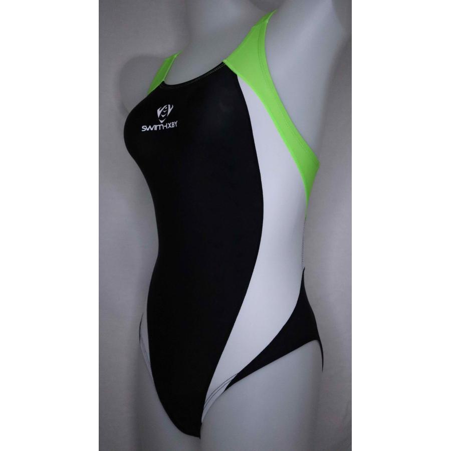 競泳水着 緑・黒 ストライプデザイン インファー】976-1 緑紫黒 3色カラー 競泳水着 レディース