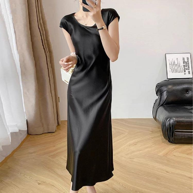 ロングワンピース キャミソール サテン ワンピース 半袖 キャミ