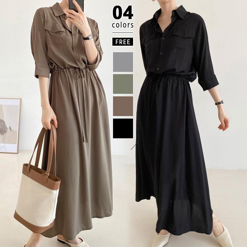 レトロポジショニングプリント✨ゆったりロングシャツワンピース シャツワンピース ロング ワンピース レディース シャツ ロング