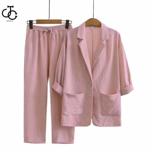 テーラードジャケット レディース 綿麻 2点セットリネン 春服