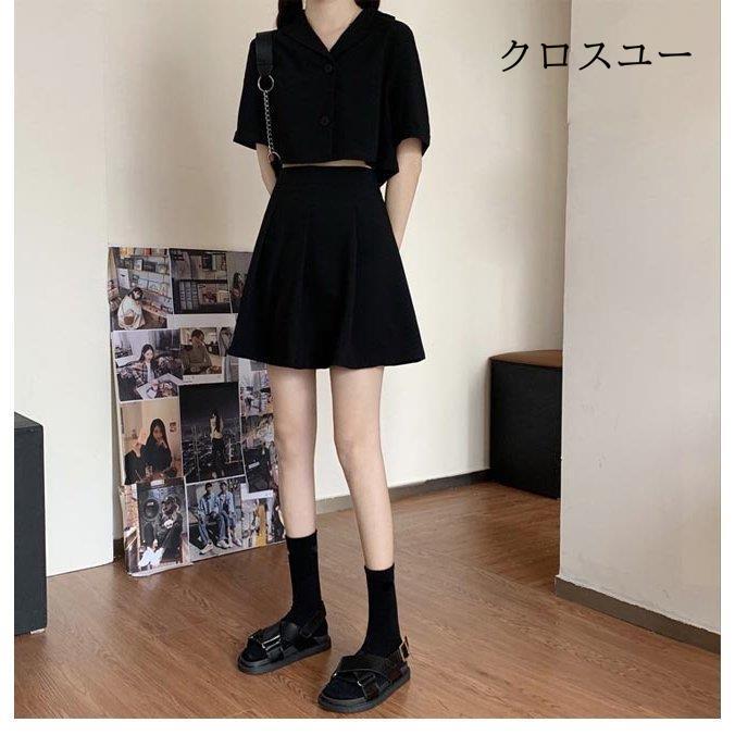 ミニスカート Aライン レディース プリーツスカート ショート丈 黒