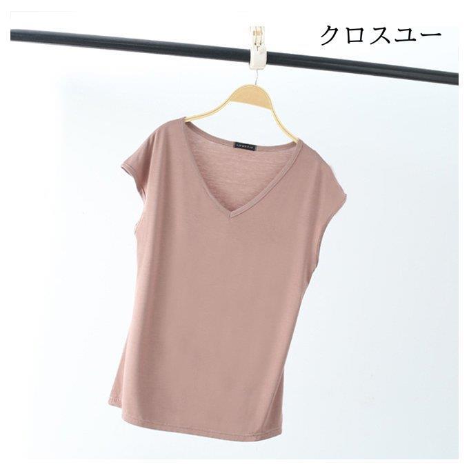 Tシャツ 夏 レディース 半袖Tシャツ Vネック タンクトップ 無地 Tシャツ ノースリーブ シンプル サマーTシャツ ソフト サラサラ 快適｜liangfu-105cross｜12