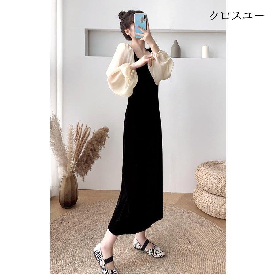 ベロアワンピース レディース ロングワンピ 長袖 春 ワンピース