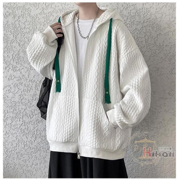 ANDWANG長袖パーカーSALE☆ パーカー メンズ 長袖 白 ジップパーカー エンボス加工 大きい