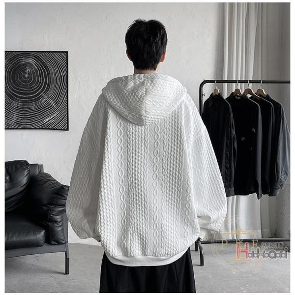 ホワイト エンボス加工 パーカー パーカー メンズ 長袖 白 ジップパーカー エンボス加工 大きい