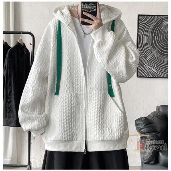ホワイト エンボス加工 パーカー パーカー メンズ 長袖 白 ジップパーカー エンボス加工 大きい