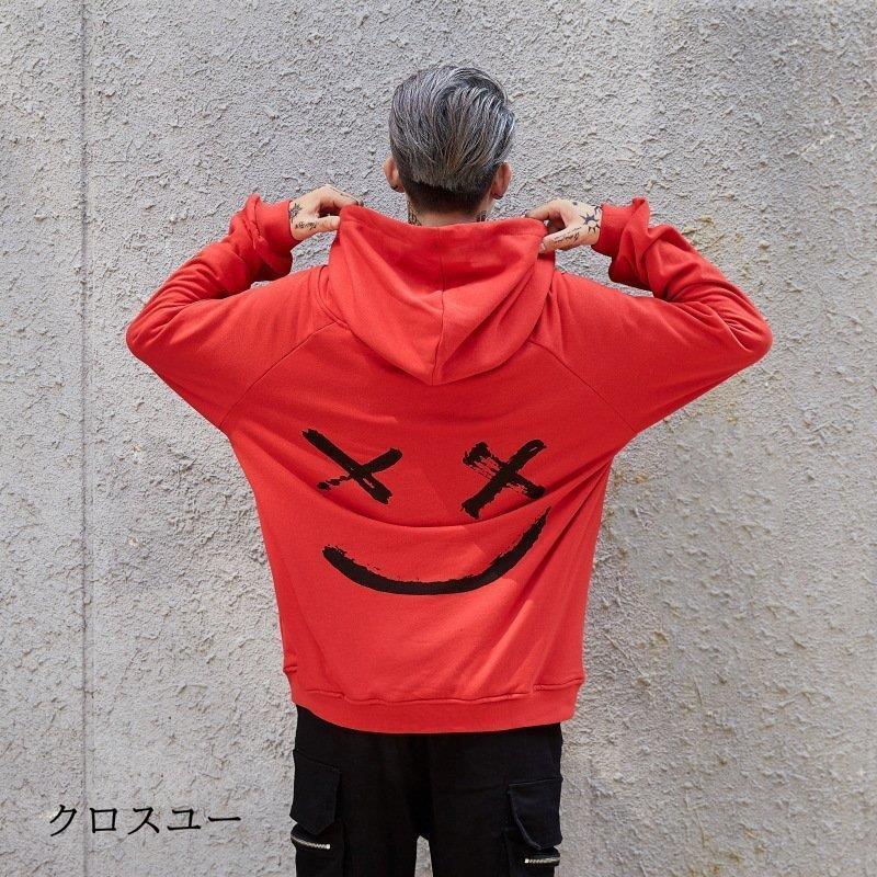 赤と白のストライプ フード付きパーカー 赤いジップアップフード付きパーカー Lサイズ - メルカリ