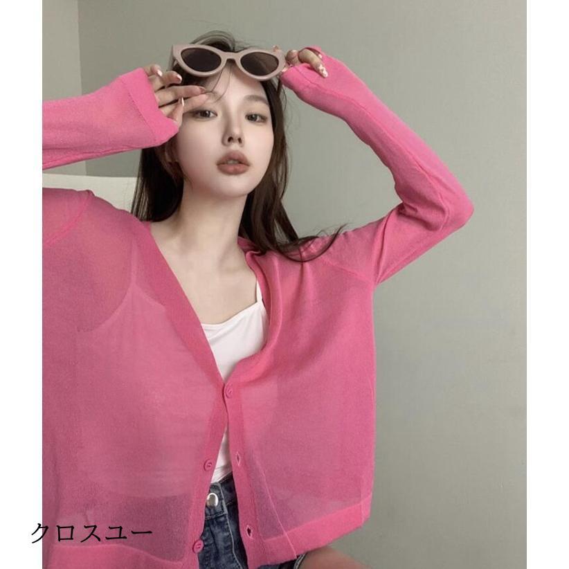 ひんやり シアーカーディガン 無地 長袖 UVカット 吸水速乾