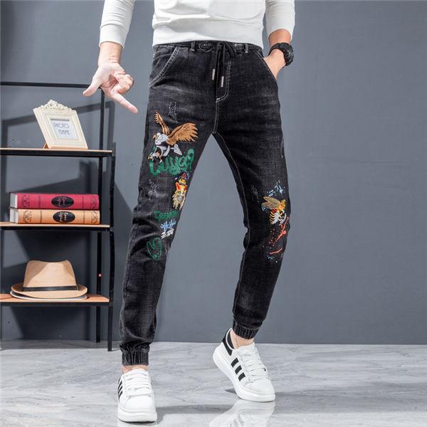 デニムパンツ メンズ ファッション デニムジーンズ イーグル 鷹 刺繍 黒デニムパンツ スリムデニム 刺繍デニム リブ加工 リボン付き オシャレ 春夏 送料無料 Kbnvmci0010 良心ストア 通販 Yahoo ショッピング