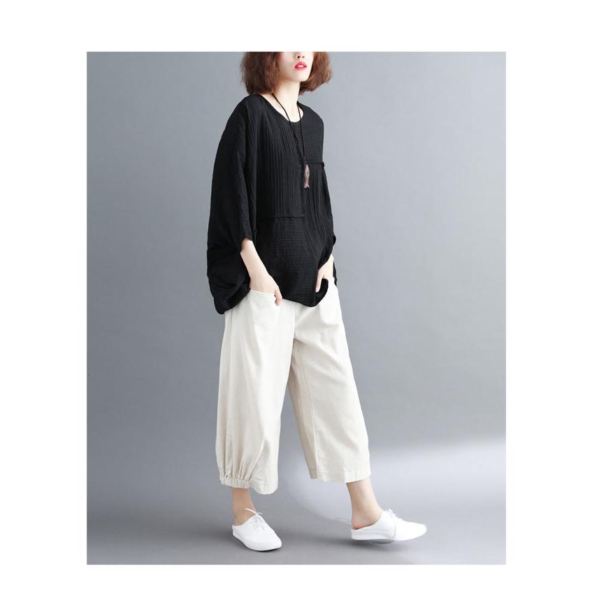 Y's リネン ガウチョ ワイド パンツ 黒 日本製 ワイドパンツ レディース ファッション 9分丈 ガウチョパンツ 無地