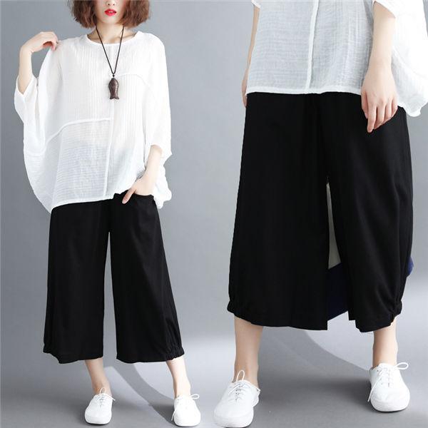 ワイドパンツ レディース ファッション 9分丈 ガウチョパンツ 無地