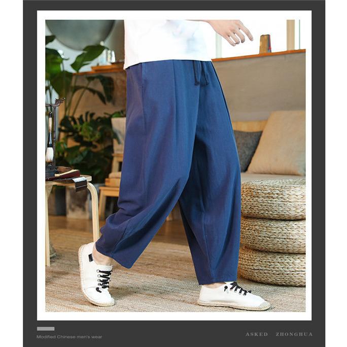 リネンパンツ メンズ サルエルパンツ 無地 カジュアル パンツ