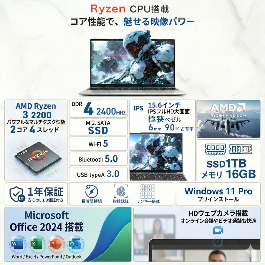 HPノート Ryzen3 2200U メモリ4GB SSD128GB Win11 インテル（intel） ノートパソコン 新品 windows11 office搭載 AMD