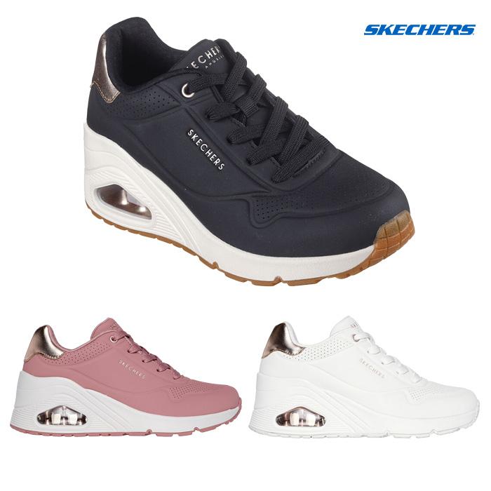 SKECHERS（スケッチャーズ） ウノ ウェッジ ハイ ステップス 177520 レディース ブラック ローズ ホワイト 靴 : Lib ...