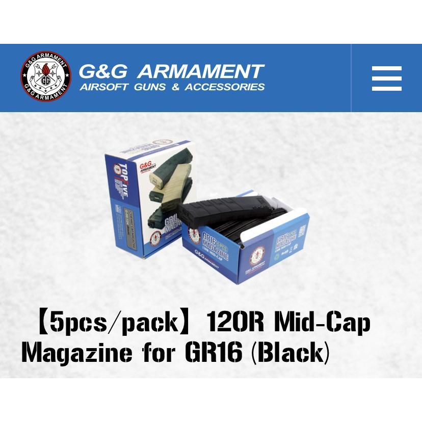 G&G - G\u0026G G-08-124 120R Mid-Cap Magazine for GR16 (Black) 5pcs/pack コレクション、趣味-楽器、手芸、コレクション-サバゲー、ミリタリー