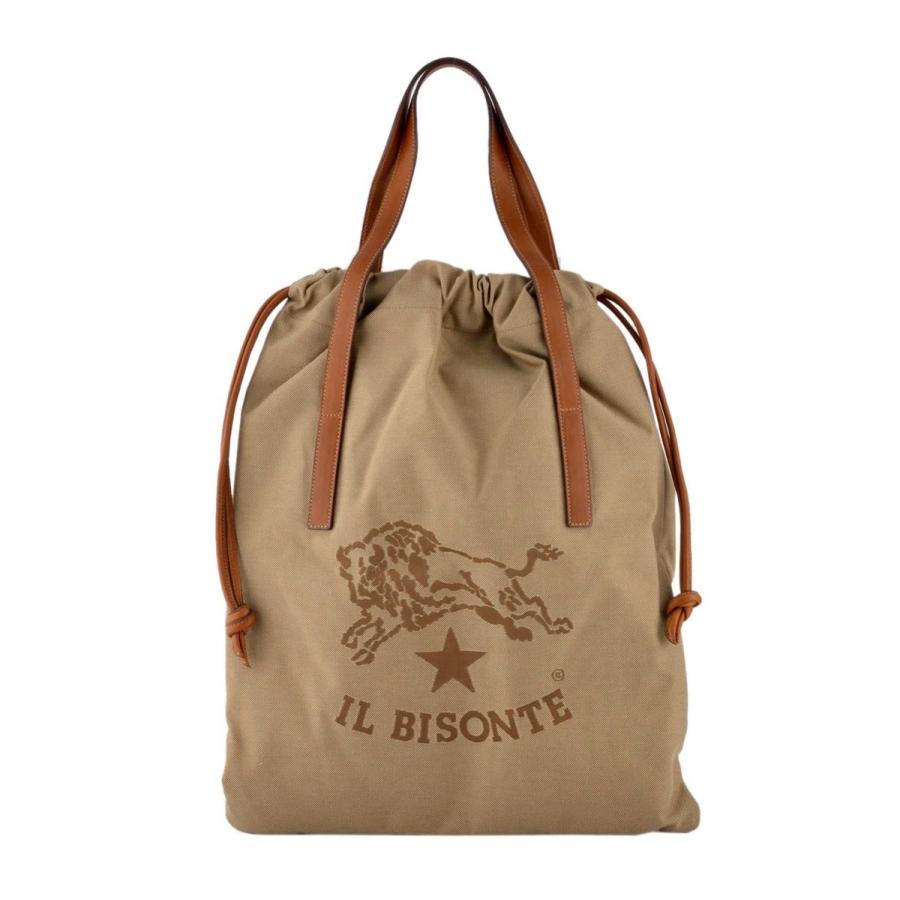 イルビゾンテ IL BISONTE L1201 T598 KHAKI/CIOCCOLATO キャンバス×レザー　巾着バッグ ショルダーバッグ