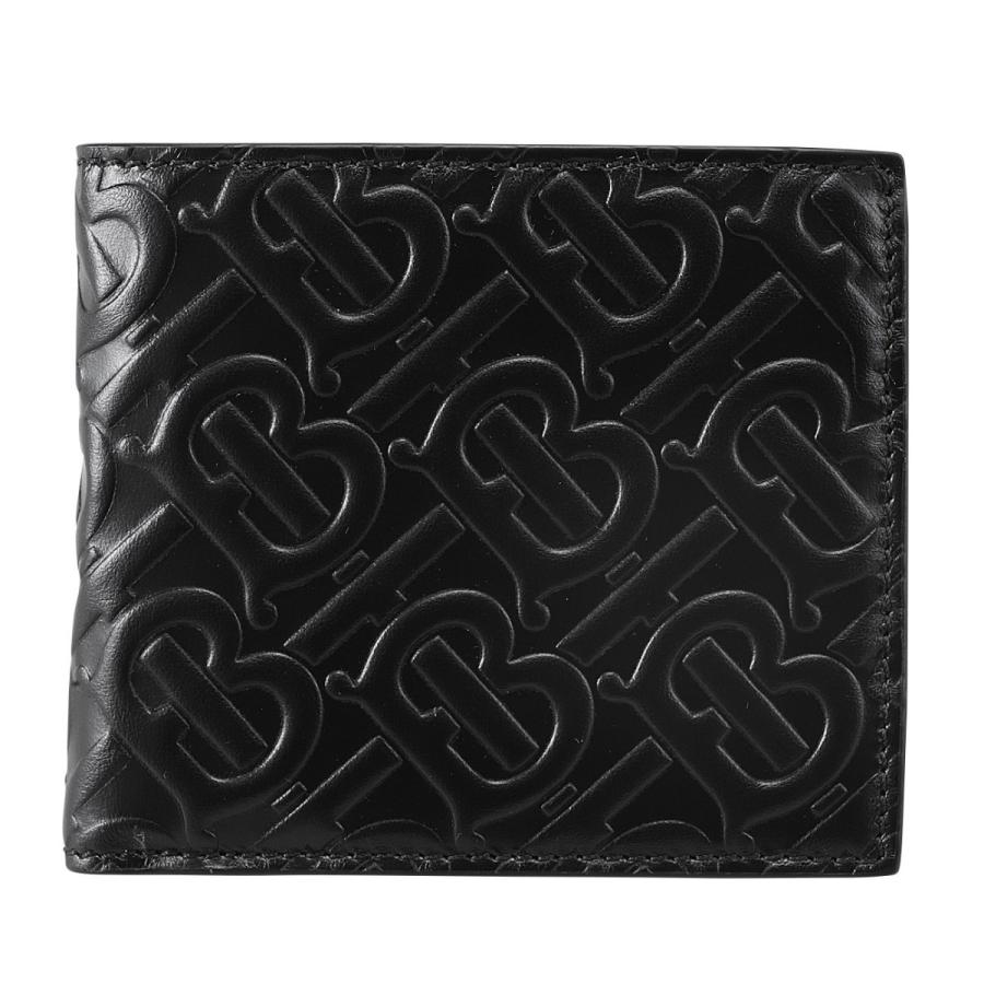 バーバリー BURBERRY 8017655 BLACK TB（トーマスバーバリー）モノグラムレザー 小銭入れ付 二つ折り財布 CC BILL COIN TB8