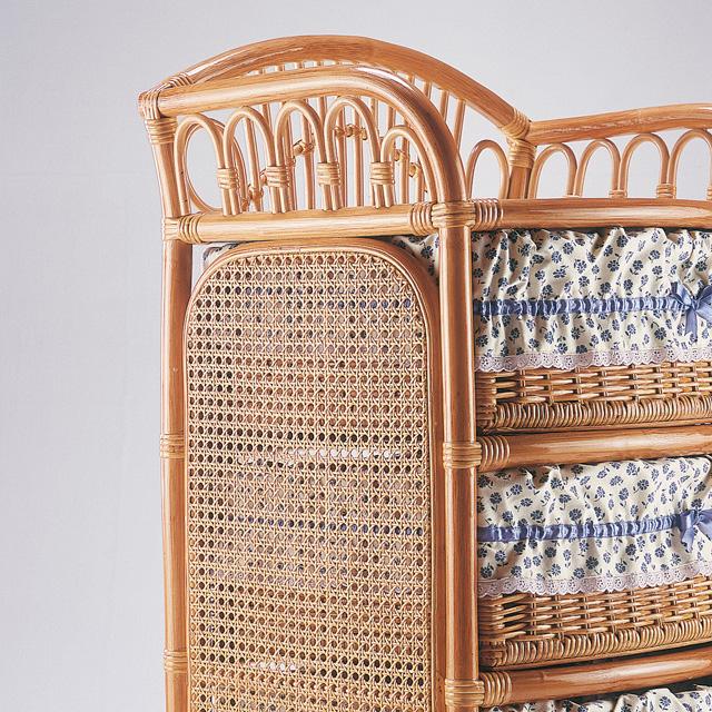 籐 ランドリー 4杯タイプ E-260 ラタン 整理 収納 キャスター付 かわいい カゴメ編み フリル取り外し可 Romantic Rattan 代引き・ギフト包装不可の画像