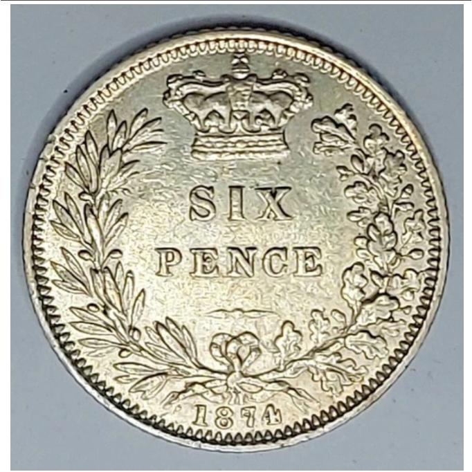 1874年 イギリス 6ペンス - ヴィクトリア女王 QV 英国銀貨 VFの画像