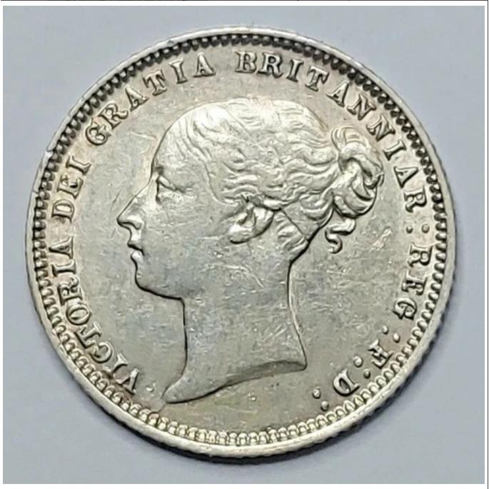 1874年 イギリス 6ペンス - ヴィクトリア女王 QV 英国銀貨 VFの画像