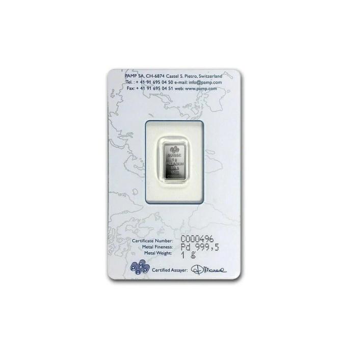 PAMP スイス 1グラム パラジウムバー .9995 純度パラジウム - 分析カード付き_1