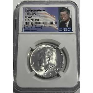 1964 P NGC MS66 シルバー ケネディ ハーフダラー シグネチャー