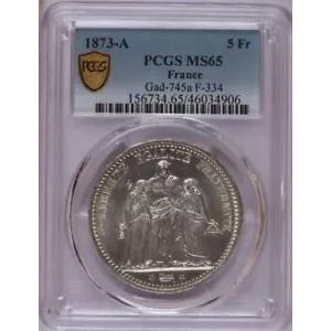 フランス1874年- K 稀少❗️ヘラクレス5フラン大型銀貨 PCGS認証 フランス1874年- K 稀少❗️ヘラクレス5フラン大型銀貨 PCGS認証