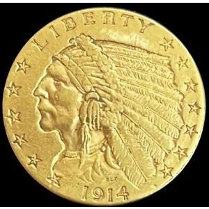 1914 ゴールド US $2.5 ドル インディアン ヘッド クォーター イーグル