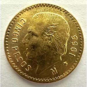 1955 メキシコ ゴールド 5 ファイブ シンコ ペソ 金貨 4.1 グラム