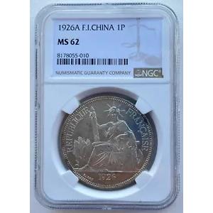 NGC MS 62 フランス インドシナ 1926 -A 貿易銀貨 1 ピアストル