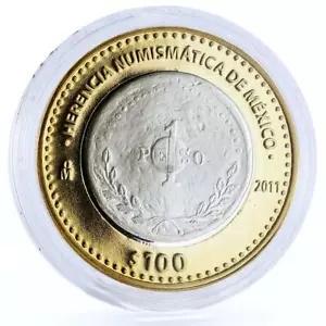 メキシコ 100 ペソ 貨幣遺産ピラー ドル バイメタル コイン 2011 