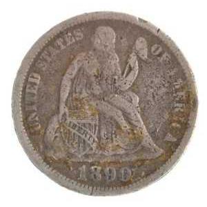 アメリカ合衆国　シーティド リバティ　ダイム(10セント)銀貨　1890 1890年 アメリカ合衆国 シーテッド・リバティ・ダイム 10セント 90