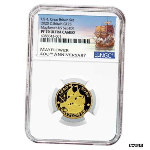 【品質保証書付】 アンティークコイン NGC PCGS 2020 Proof 25 Pound Gold Mayflower Commemorativ
