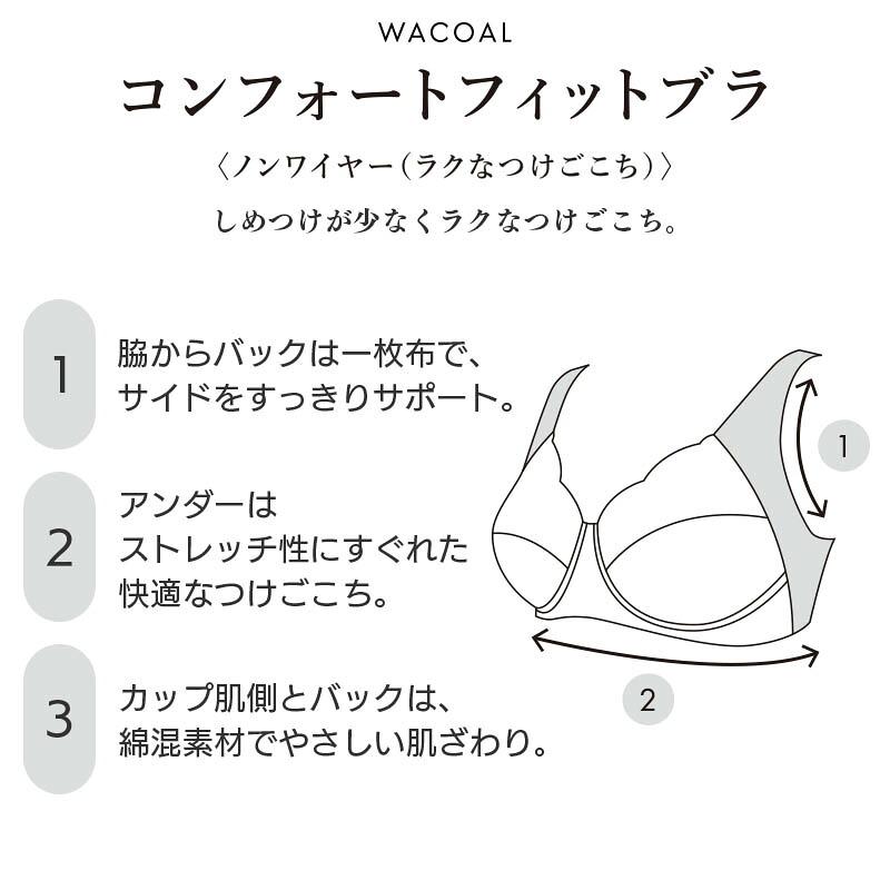 ワコール コンフォートフィット ブラジャー ノンワイヤー ラクなつけごこち グラッピー(A B C)BHK100【メール便15】の画像