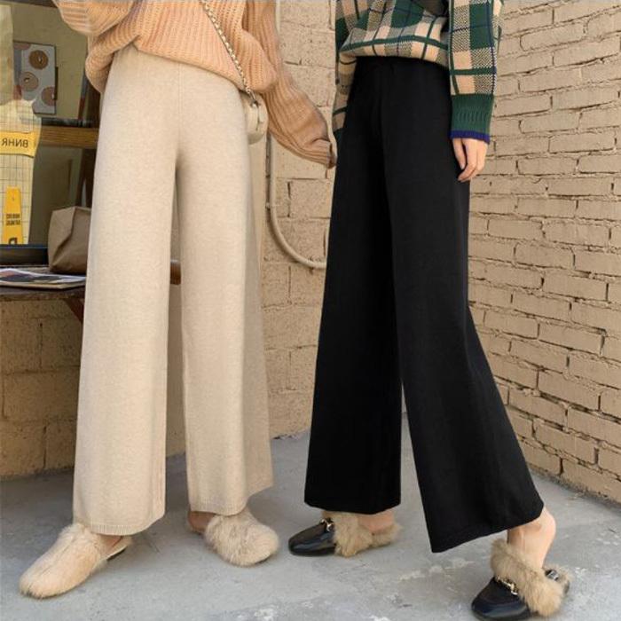 ワイドパンツルック ガウチョパンツ フレアパンツ レディース ニット