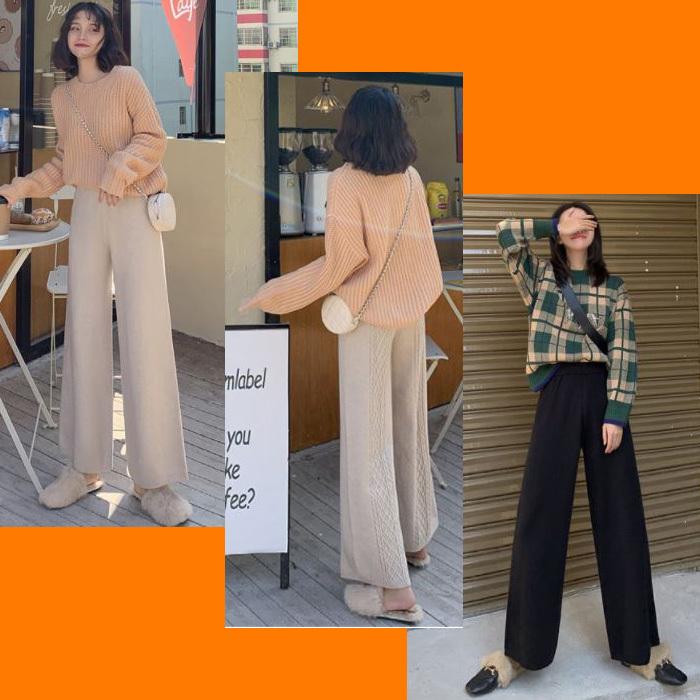 ワイドパンツルック ガウチョパンツ フレアパンツ レディース ニット