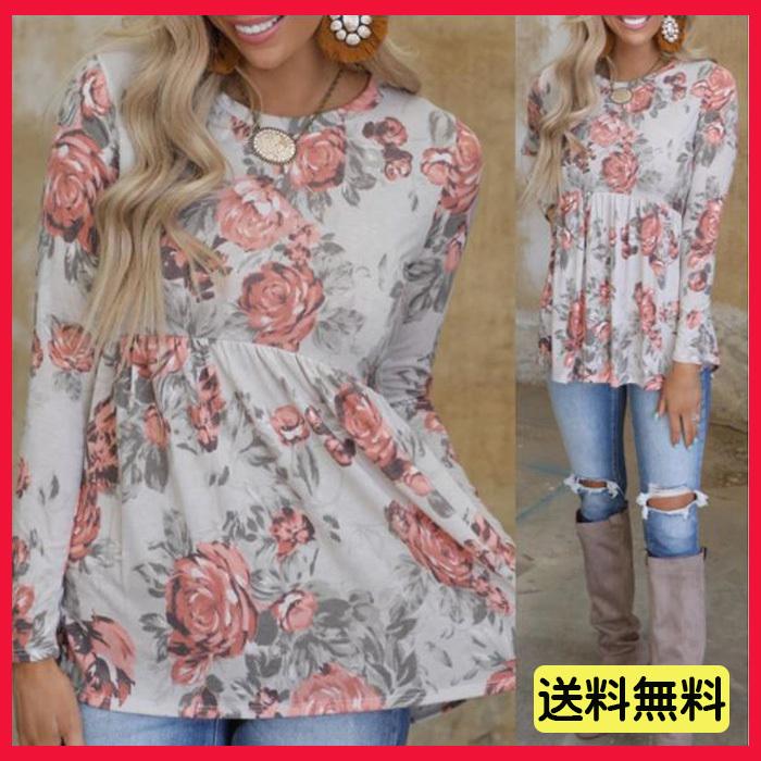 花柄ブラウス Tシャツ シャツ カットソー 長袖 レディース 30代 40代 