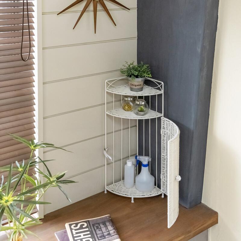 最終価格 ラタン 籐 コーナーラック コーナーラック 3段 人工ラタン 籐家具テイスト ラタン風