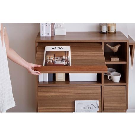 フラップ扉キャビネット 見せる収納 棚付き 北欧 リビングボード