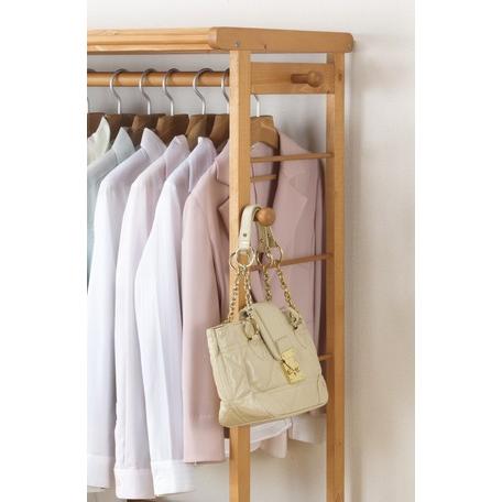 ハンガーラック90幅カーテン付 木製スタイルハンガー 北欧風天然木洋服