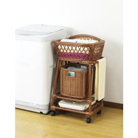籐ランドリーラック/2段ランドリーかご/ラタン洗濯/脱衣カゴ