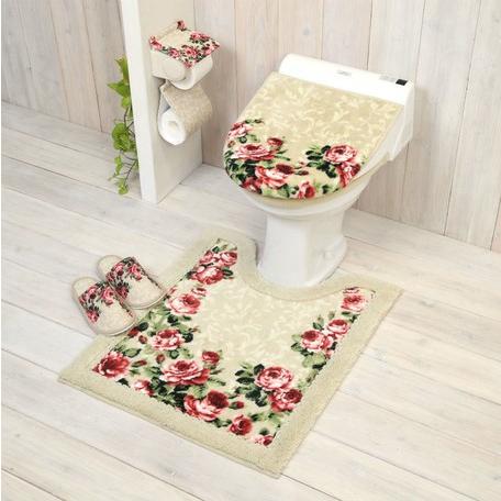 処分特価 トイレマット 胴長ロング 洗えるトイレタリー エレガント薔薇