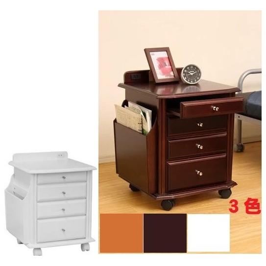 ベッドサイドテーブルワゴン 引き出し、キャスター付き 桐チェスト